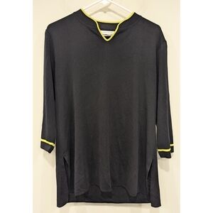 Exclusively Misook Black Yellow Trim Tunic Top Size Large